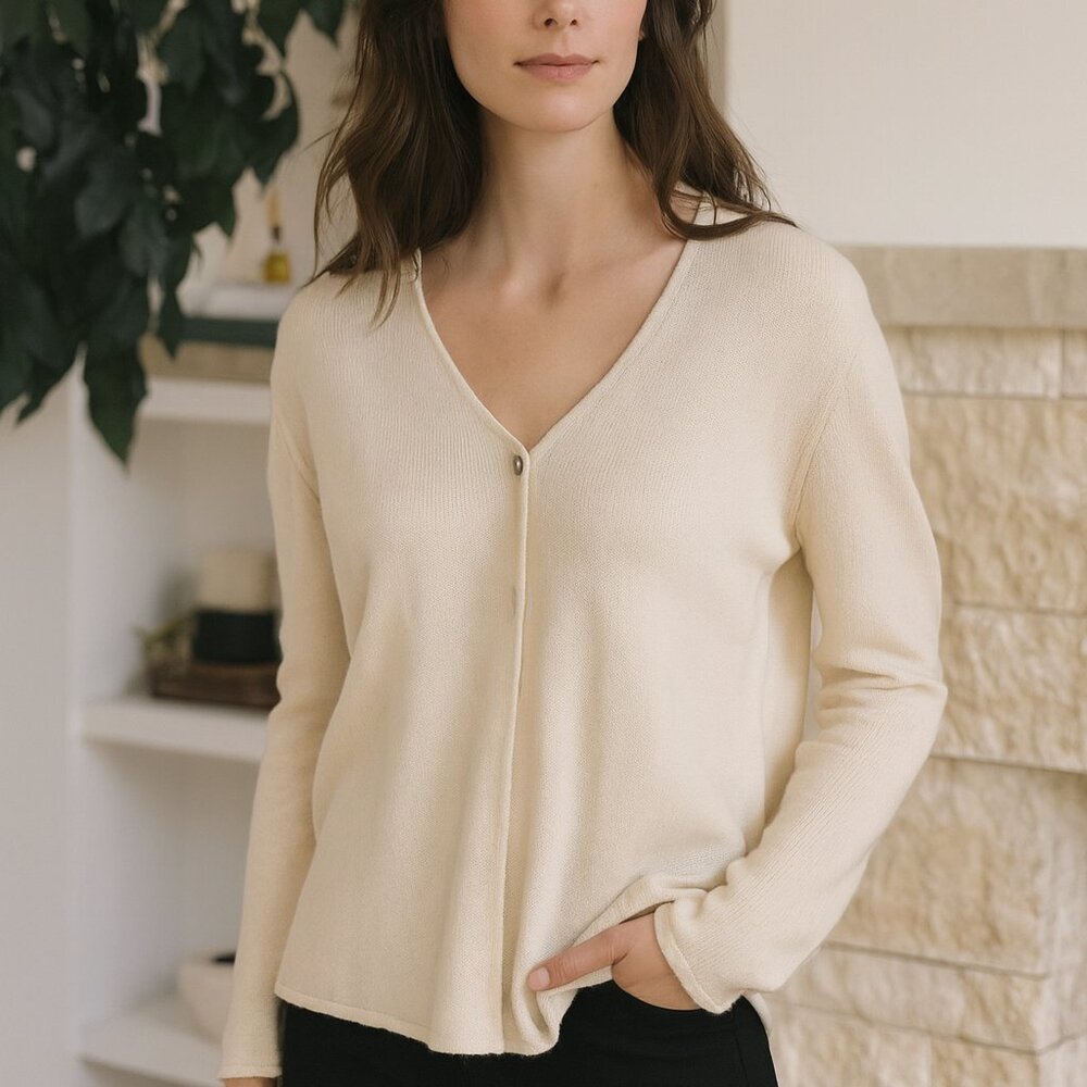 Coldwater Creek Mesh Cardigan XS Champagne Sheer Button Front Rayon Sweater Y2K